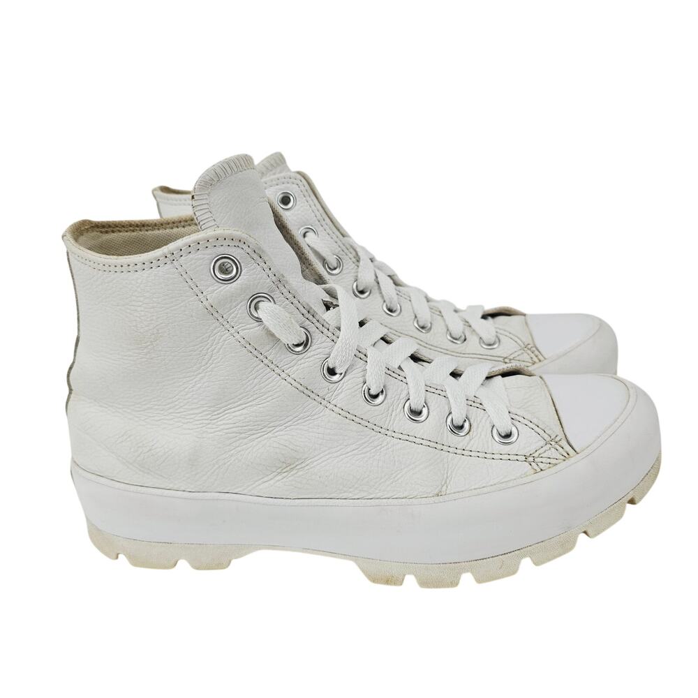 Converse Womens Chuck Taylor Hi Lug Sole Ankle Boots Booties White Leather 10